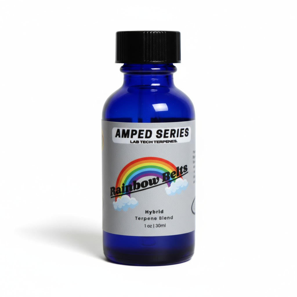 Rainbow Belts terpene blend in blue bottle