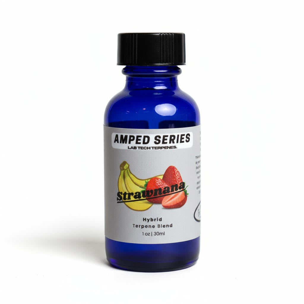 Strawnana hybrid terpene blend in blue bottle